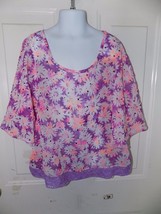 Justice Sheer Floral Print Batwing Sleeves Size 12 Girl&#39;s EUC HTF - £12.25 GBP