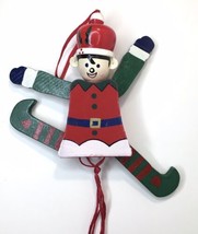 Vintage Wooden Jump Up / Pull String Elf Christmas Tree Ornament Wood Colorful - £9.59 GBP