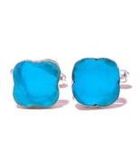 Blue Chalcedony Gems 925 Silver Overlay Handmade Flower Cufflinks for Hi... - £13.33 GBP
