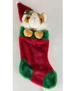 Vintage Kitty Cat Christmas Stocking Holiday Decor Plush Santa Holly 16&quot; - £22.94 GBP