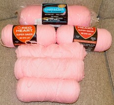 Lot 6 Red Heart Super Saver Pounder Petal Pink Yarn Crochet Knit New&amp;Used - £15.50 GBP