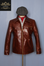 Men&#39;s Genuine Leather Jacket Brown Slim fit Biker Motorcycle leather Jac... - £203.66 GBP