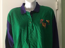 Andienne Vittadini Sport Women&#39;s Purple Green Horse Pattern Knit Shirt petites M - £8.68 GBP