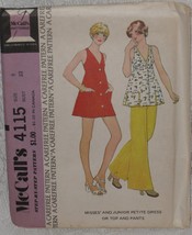 McCall&#39;s Pattern 4115 Juniors Mini Dress or Tunic &amp; Wide Pants Size 9JP Uncut  - £6.99 GBP