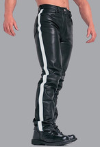 Leather Pants Men Pant Trousers Slim Biker Fit Men&#39;s Jeans Style Real Black 23 - £98.25 GBP