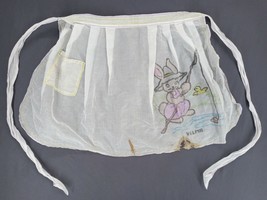 VTG MCM Sheer White Fishing Rabbit Duck Image Easter Organza Half Apron - £8.10 GBP