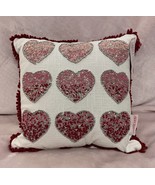 New Bella Lux Beaded Valentine Hearts Throw Pillow Love Pink Red Silver ... - £36.00 GBP