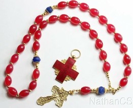 5 Way Wearable Beaded Chotki Komboskini Rosary w Rubillite Sapphires &amp; 2 Crosses - £258.11 GBP