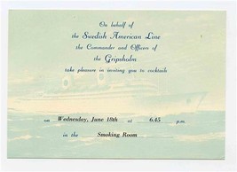 Swedish American Line Gripsholm Commanders &amp; Officers Cocktail Invitation Card  - £14.01 GBP