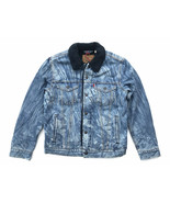 Levis Mens M Blue Laser Printed Acid Wash Black Sherpa Denim Jean Trucke... - $75.52