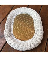 Vintage White Wicker Oval Accent Mirror Shabby Chic Boho Wall Decor 16x1... - $34.19 CAD