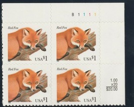 3036, $1 Red Fox Plate Block of Four Stamps Mint NH - Stuart Katz - £35.86 GBP