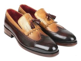 Paul Parkman Mens Shoes Loafer Kiltie Tassel Beige Brown Handmade KT57BJ - £399.59 GBP