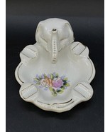 Elephant Head Ceramic Ashtray Made In Japan Vintage Pink Flowers Gold Trim - $17.81