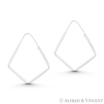 4-Sided Diamond-Shape Hollow Tube 35x29x2mm Hoop Earrings in 925 Sterling Silver - $20.09