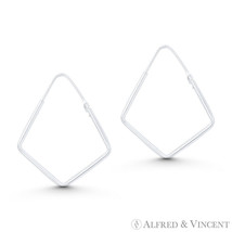 4-Sided Diamond-Shape Hollow Tube 35x29x2mm Hoop Earrings in 925 Sterling Silver - £15.69 GBP