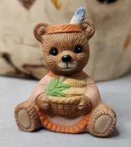 Homco Bear Figurines Autumn Harvest Thanksgiving Native American Small - £3.80 GBP