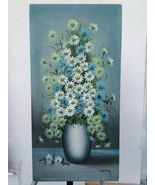 LEARY Original MODERN IMPASTO FLORAL VINTAGE STILL LIFE 1960s Oil on Canvas - $415.80