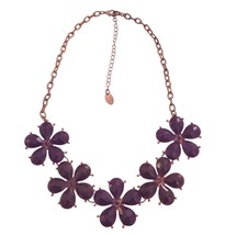 etc! Purple Rhinestone Floral Statement Necklace Gold Tone Chain 18&quot; Adj... - $20.85