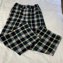 Blue Label Crestbridge Pants Sz 36 Black Tan Plaid Wool Elastic Waist Lined - $109.88
