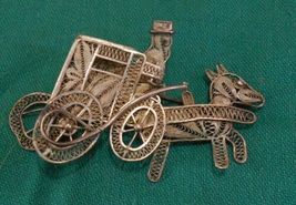 Vintage Filigree Carriage Pin; 900 Silver Jewelry Handmade Indonesia 1950s - £22.77 GBP