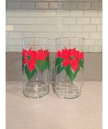 Vintage 70s Red Poinsettia and Green leaves Christmas cocktail glasses - £15.71 GBP