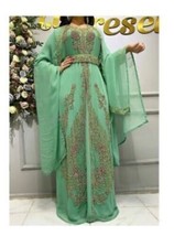 Green New Eid Moroccan Dubai Kaftans Farasha Ramadan Abaya Dress Long Gown - £58.13 GBP