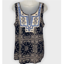 Women&#39;s L’affaire boho black, tan &amp; blue embellished embroidered tank si... - £14.65 GBP