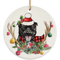 Stafforshire Bull Terrier Dog With Antlers Reindeer Flower Xmas Ornament Gift - £13.11 GBP