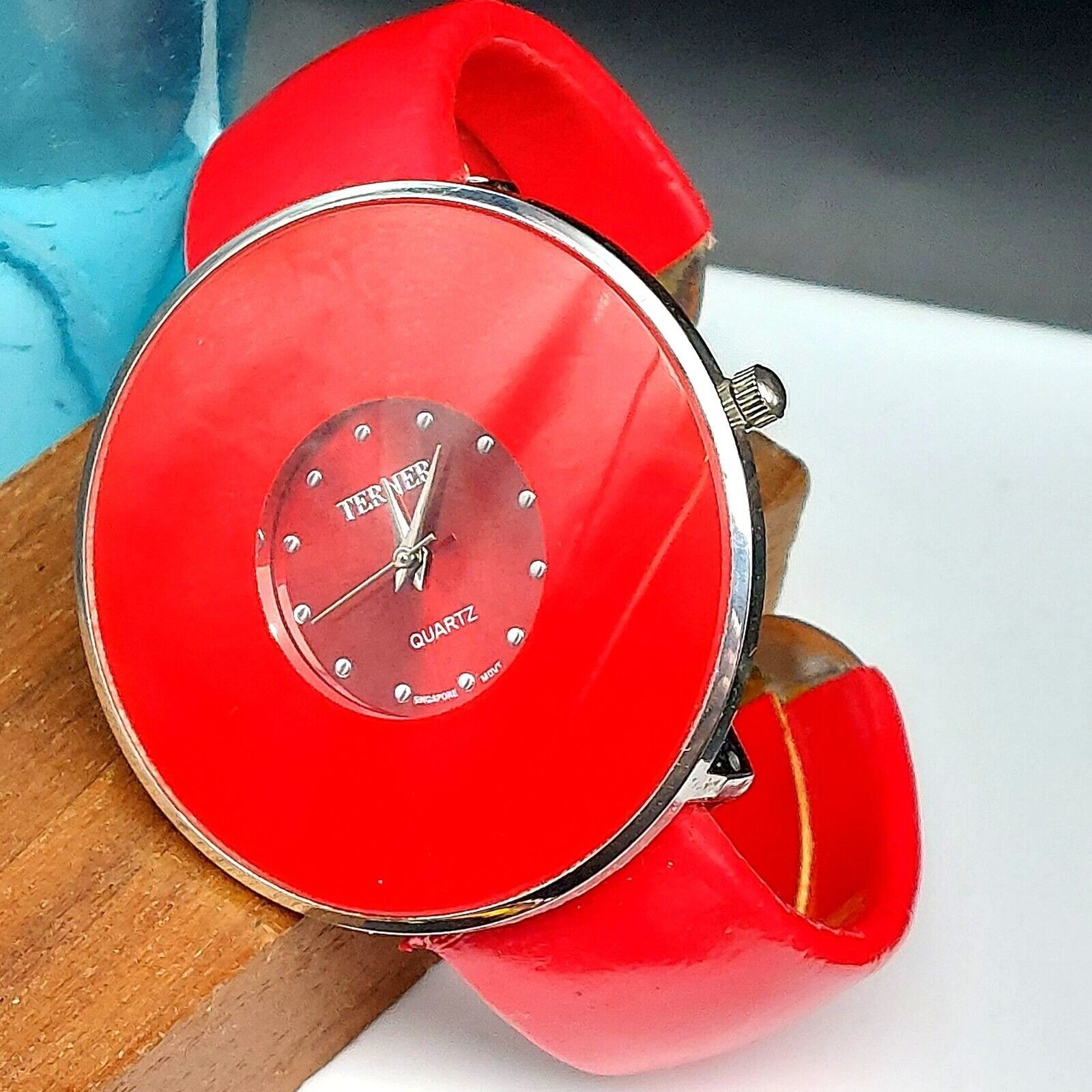 Primary image for Stunning Terner RED Analog Quartz Women’s Watch with Silver Cuff Bracelet