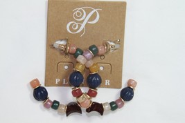 Plunder Earrings (New) Maggie - MULTI-COLORED Beads On Gold Hoops 2&quot; (PE666) - £14.24 GBP