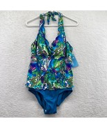 Contour By Beach Scene Swimsuit One Piece Size 10 Blue Watercolor Halter... - $24.75