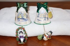 Thomas Kinkade Ringing in Holiday Christmas Bell Ornaments With Snowmen LOT#2 - £27.36 GBP