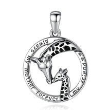 New 925 Sterling Silver Two Giraffe Pendant Heart Necklace Sterling Silver Jewel - £22.31 GBP