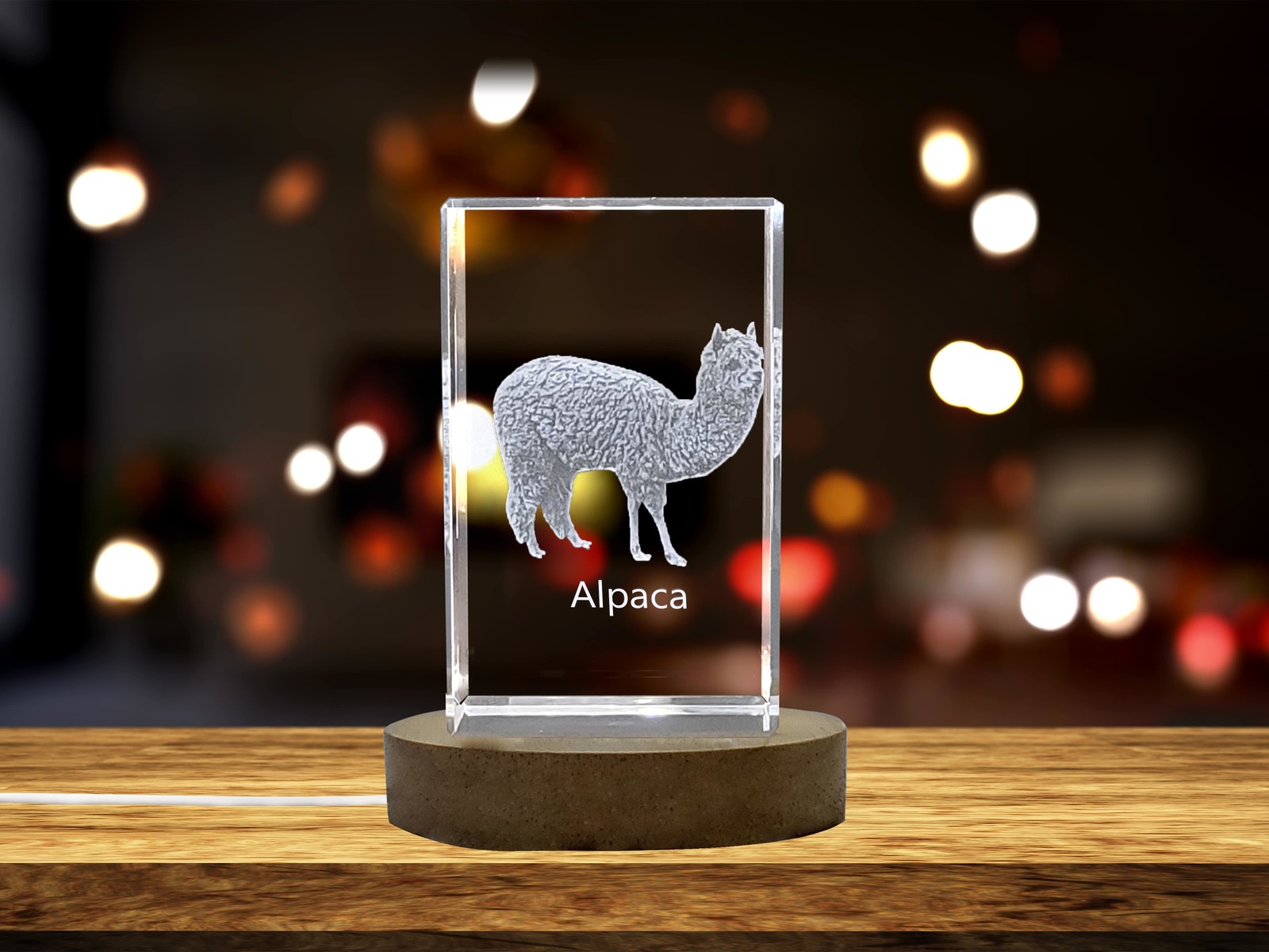 LED Base included | Unique 3D Engraved Crystal with Alpaca Design - Perfect Gift