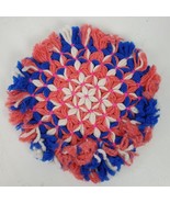 Vintage Hand Crafted Loom Pot Holder Pink &amp; Blue 8 Inch Round - $10.40