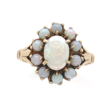 10k Yellow Gold Genuine Natural Opal Vintage Halo Ring Size 6.75 Jewelry #J6347 - £435.80 GBP
