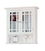 Wall Cabinet Bathroom Storage White Glass Doors Shelves Vanity Mount Spa... - £99.91 GBP