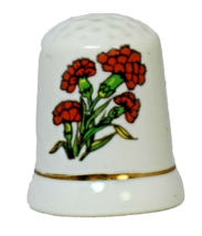 Red Carnations Bouquet Souvenir Collectors Porcelain Thimble - $7.34