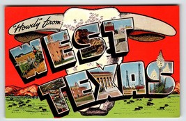 Greetings From West Texas Large Big Letter Linen Postcard Skull Howdy From Kropp - £10.84 GBP