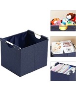 Collapsible Storage Bin ~ BLUE ~ Linen Fabric w/Wooden Handles ~ 12.75&quot; ... - $36.08 CAD
