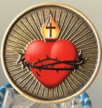 Color Sacred Heart Cross Flame Serenity Prayer Medallion Coin - £9.58 GBP
