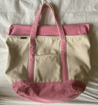 Lands End Large Pink Canvas Tote Bag Zip Top with Interior Compartments - $29.69