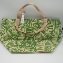 Chicos Tote Bag  24&quot; Palm Leaf Print 12&quot; Pouch Zip Double Handle Beach New - $29.69