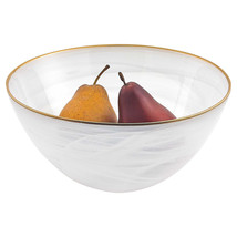 10 Hand Crafted White Gold Glass Fruit Or Salad Bowl With Gold Rim - £79.82 GBP