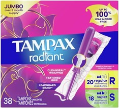 Pack of 38 Tampax Radiant Tampons Duo 2.7X 3/4 Pink and Blue Unscented T... - $250.85 MXN