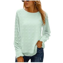 Blooming Jelly Women&#39;s L Sheer Chiffon Mint Pom Pom Blouse with Puff Sle... - $19.35