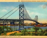 Ambassador Bridge to Windsor Canada Detroit Michigan MI Linen Postcard L1 - $3.51
