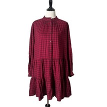 GAP Women&#39;s Plaid Red Short Pocket Dress Tiered Ruffle Trim Striped Size L - £17.09 GBP