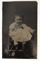 Antique Tintype Photo Happy Laughing Baby with Hidden Mother Behind Chair - £19.93 GBP